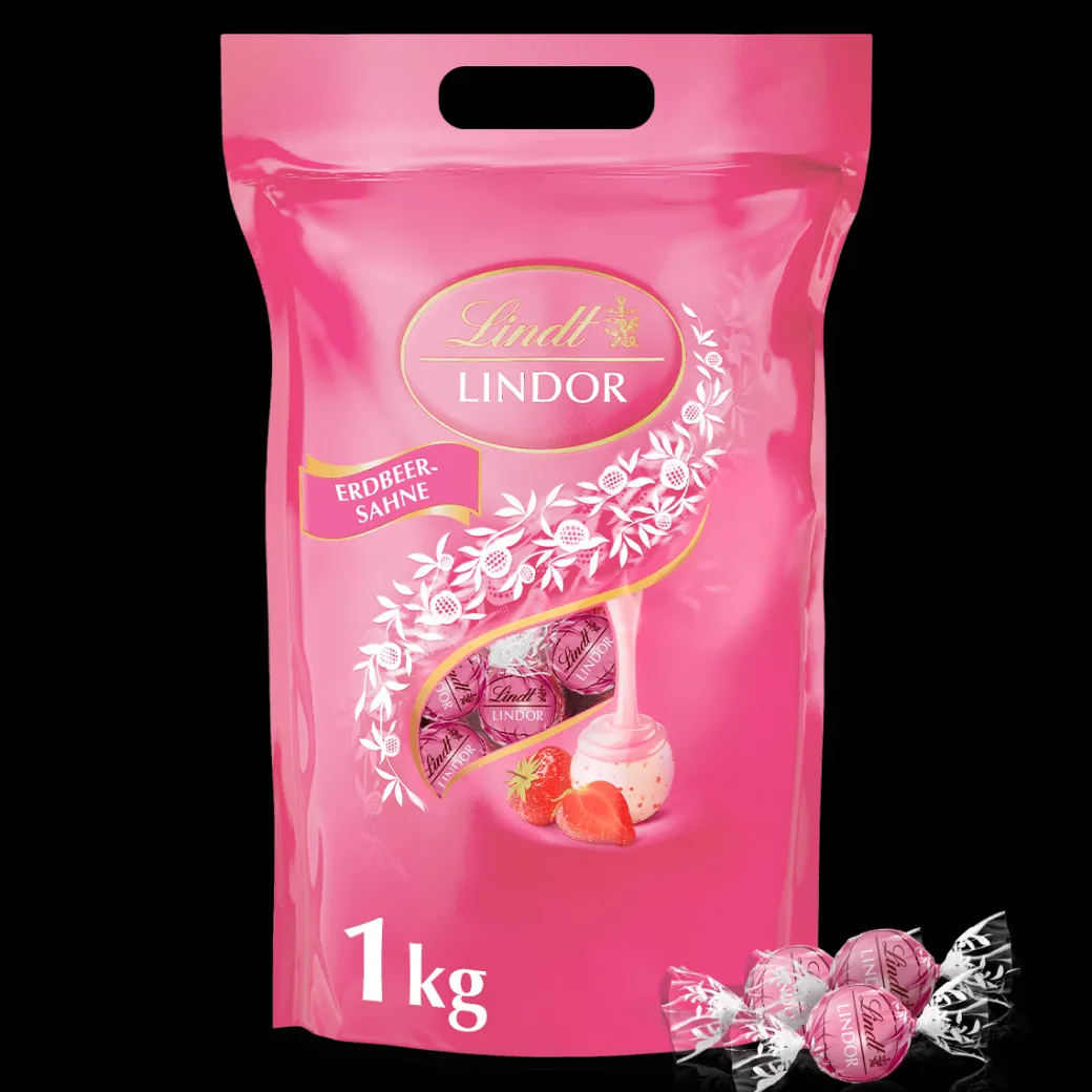 Outlet LINDOR Kugel Beutel Erdbeer-Sahne, 1000g Beutel & Xl Beutel|Frucht