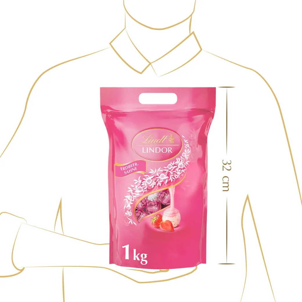 Outlet LINDOR Kugel Beutel Erdbeer-Sahne, 1000g Beutel & Xl Beutel|Frucht