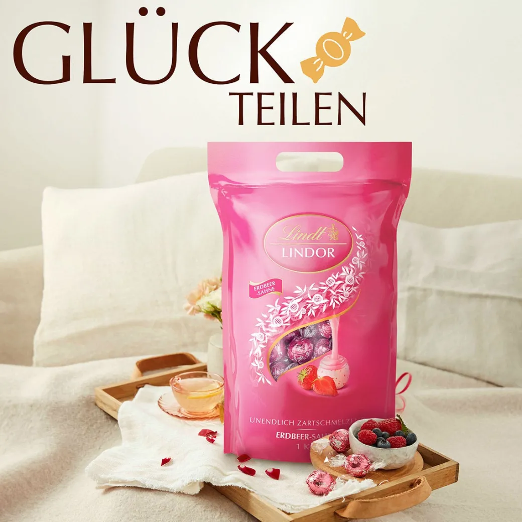 Outlet LINDOR Kugel Beutel Erdbeer-Sahne, 1000g Beutel & Xl Beutel|Frucht