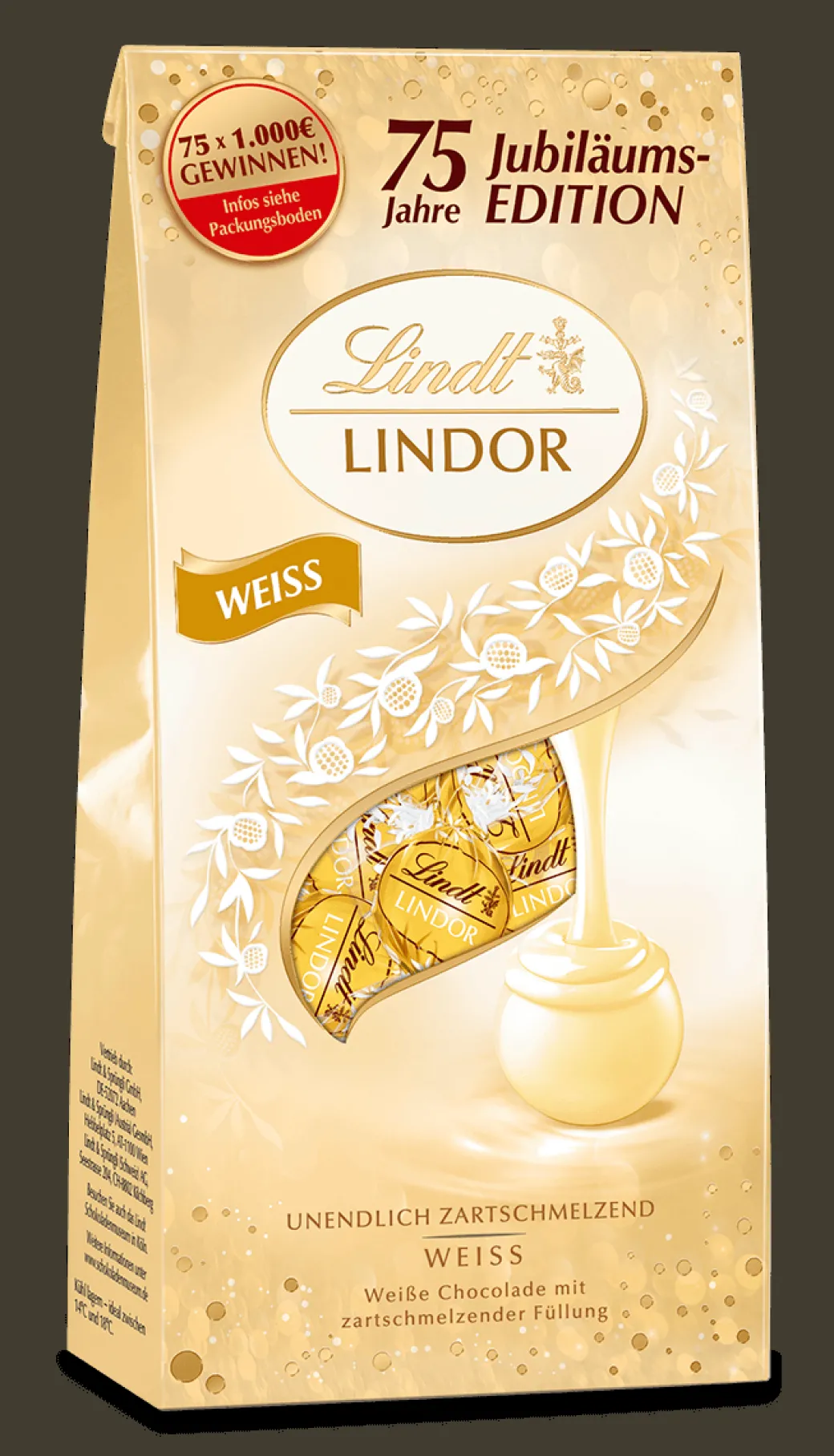 Outlet LINDOR Kugel Beutel Weiß, 75 Jahre Jubiläum, 136g Beutel & Xl Beutel|Weiß
