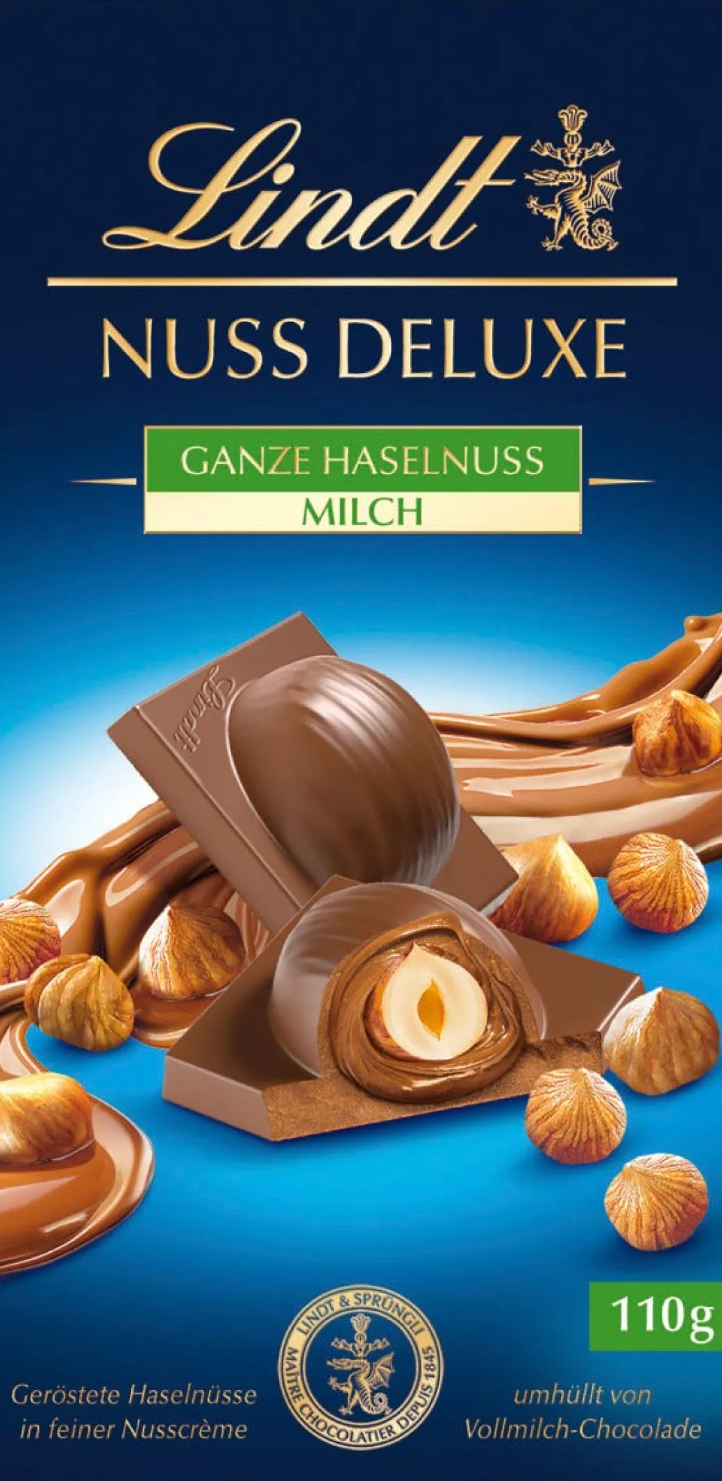 Discount Nuss Deluxe Vollmilch Haselnuss, 110g Tafeln|Nuss